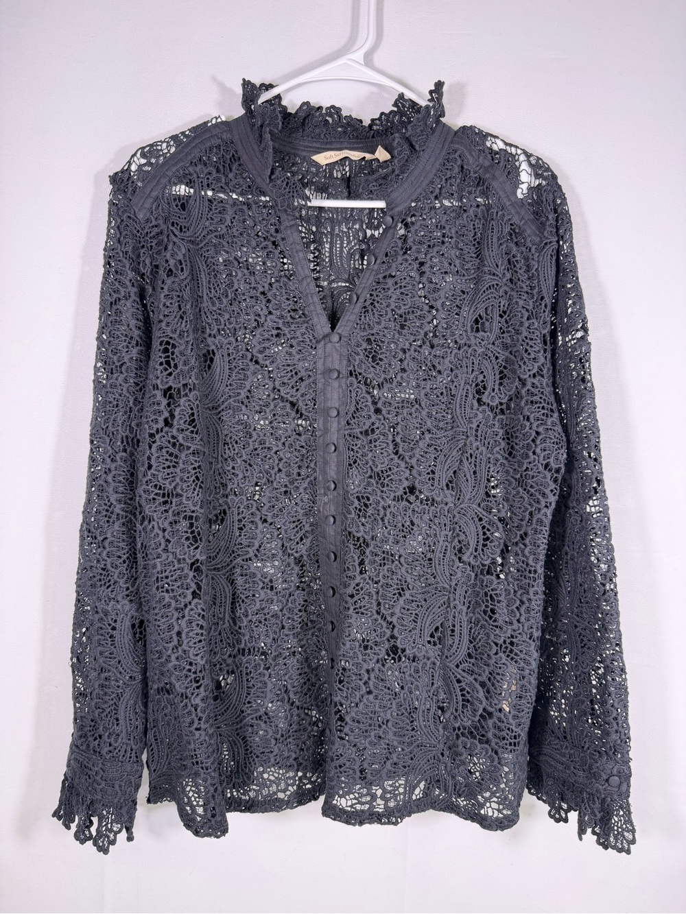 Soft Surroundings Black Lace Victorian Gothic Button Blouse Top Large